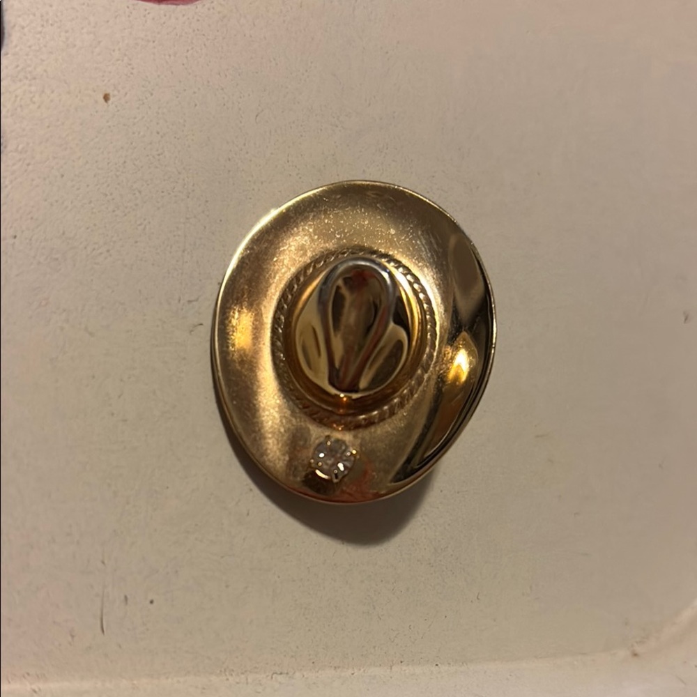 Gold Cowboy Hat Brooch with Gemstone Accent